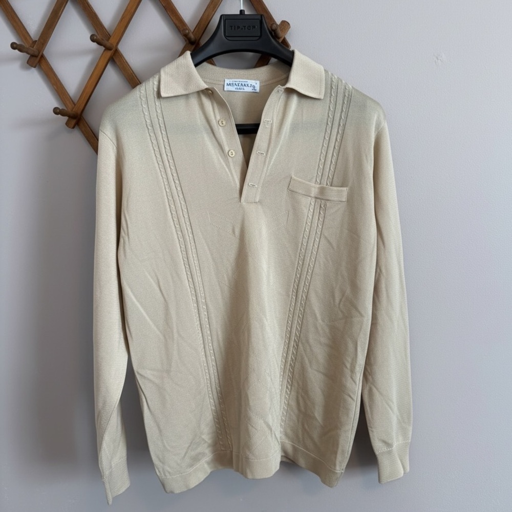 Montagut Paris Champagne Vintage Fil Lumiere Knit Polo Sweater Size 4